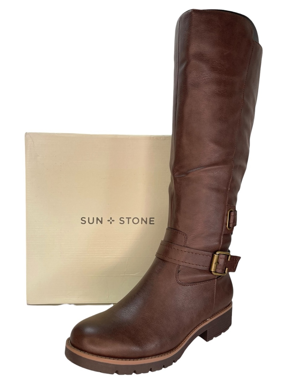 Sun + Stone Blakelyy Chocolate Faux Leather Knee High Womens Boots Size 9M - Picture 11 of 11